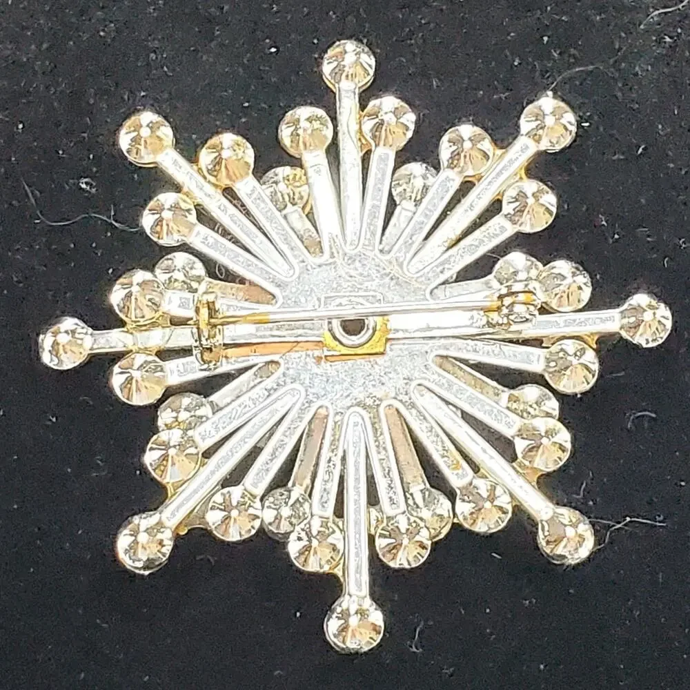 Starburst Clear Rhinestone Silver Tone Unsigned Brooch Pin 2